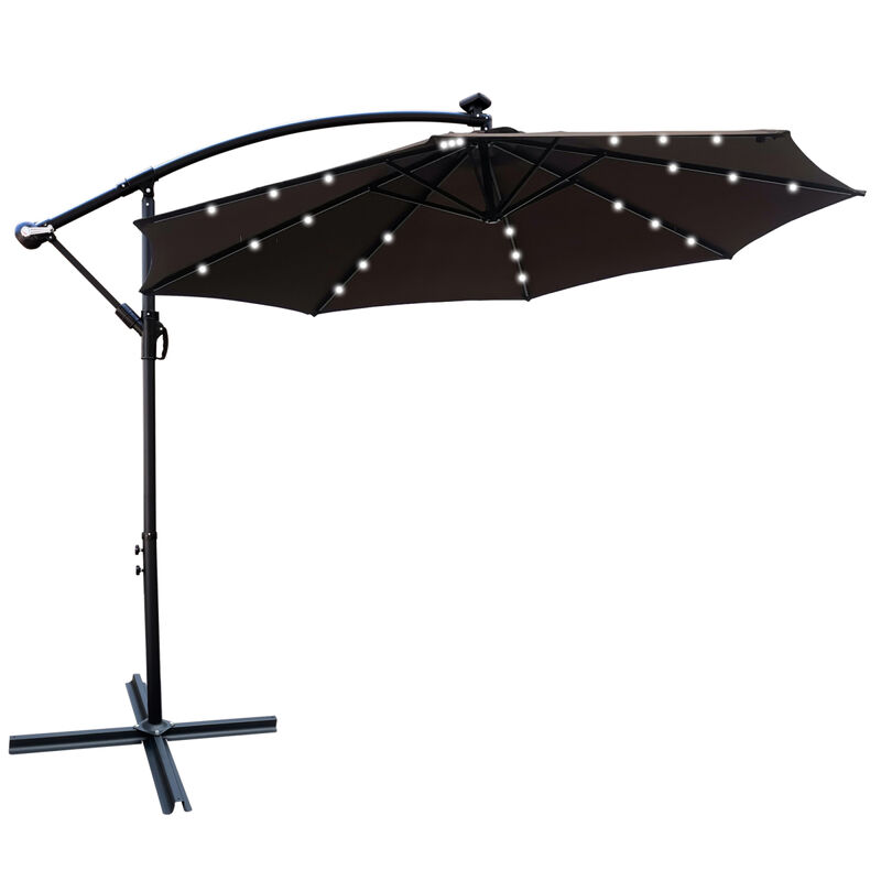 10 FT Outdoor Patio Umbrella Solar Powered LED Lighted Sun Shade Market Waterproof 8 Ribs