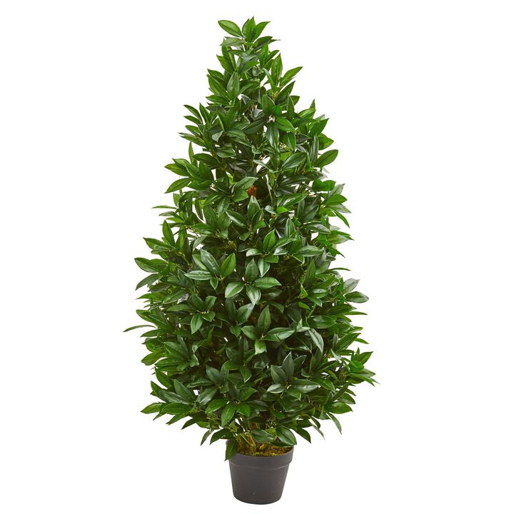 Hivvago 4 Feet Bay Leaf Artificial Topiary Tree UV Resistant (Indoor/Outdoor)