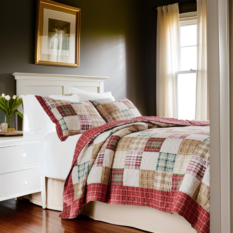 Evi Twin Quilt Set with 1 Pillow Sham, Multicolor Patchwork - Benzara