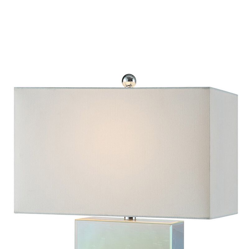 26 Inch Table Lamp, Rectangular Stand, Set of 2, Glass, Multitone White-Benzara
