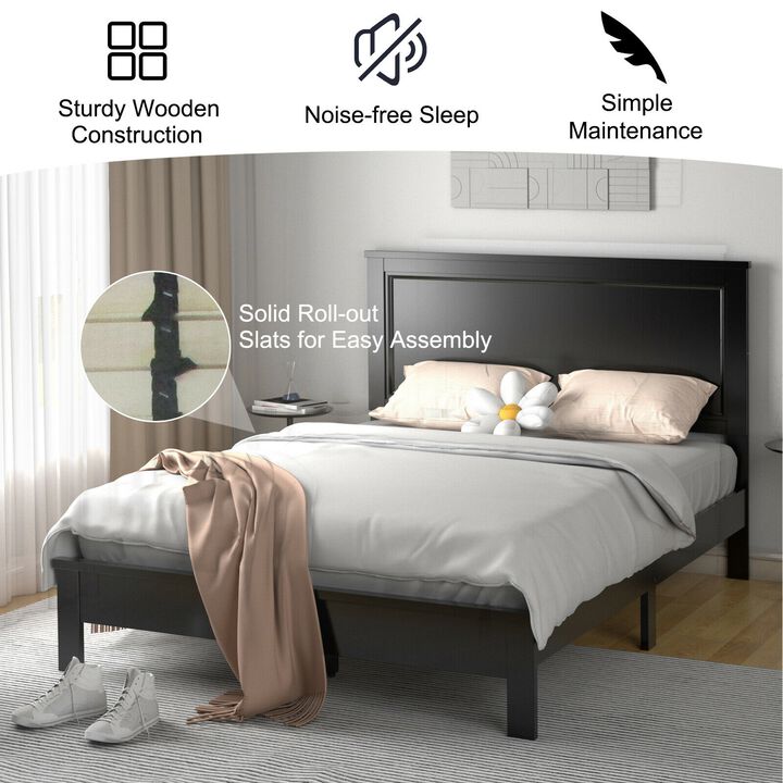 Platform Bed Frame with Slats and High Headboard for Bedroom Setup