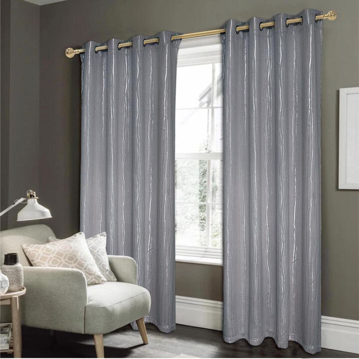 Rt Designers Collection Luxurious Iceland Metallic All Season Blackout Curtain Grommet Curtain Panel 54" X 84" Charcoal