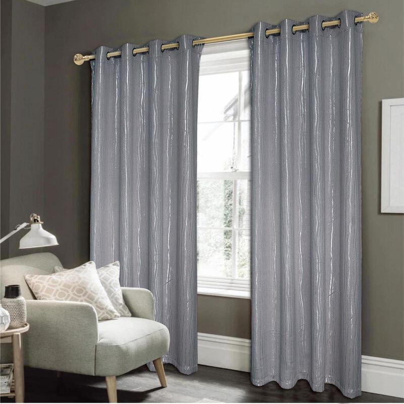 Rt Designers Collection Luxurious Iceland Metallic All Season Blackout Curtain Grommet Curtain Panel 54" X 84" Charcoal