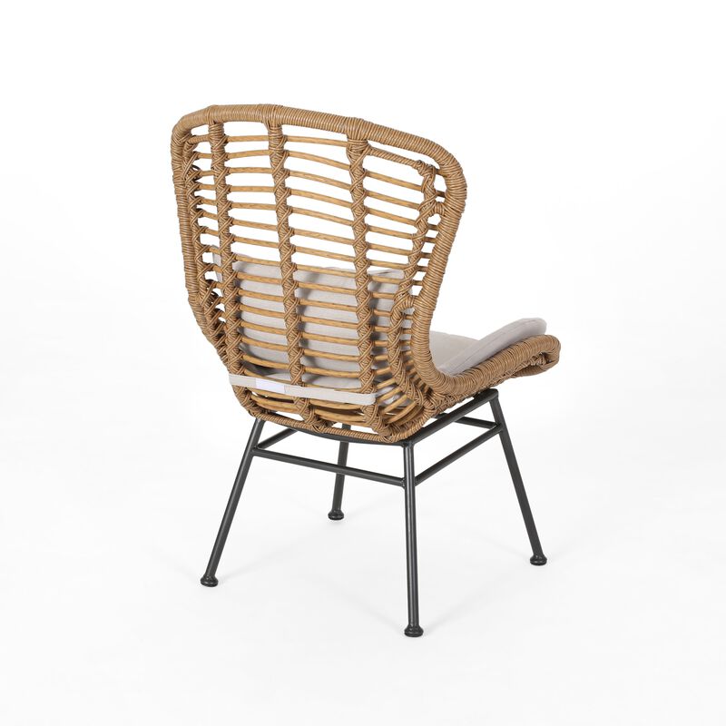 Slay Outdoor Accent Chair Set of 2, 25 Inch, Brown Woven Rattan, Iron - Benzara