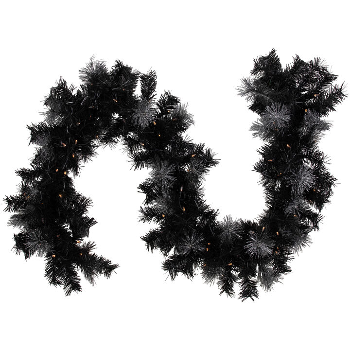 6' Pre-Lit Black Artificial Christmas Garland with Timer - Warm White LED Lights