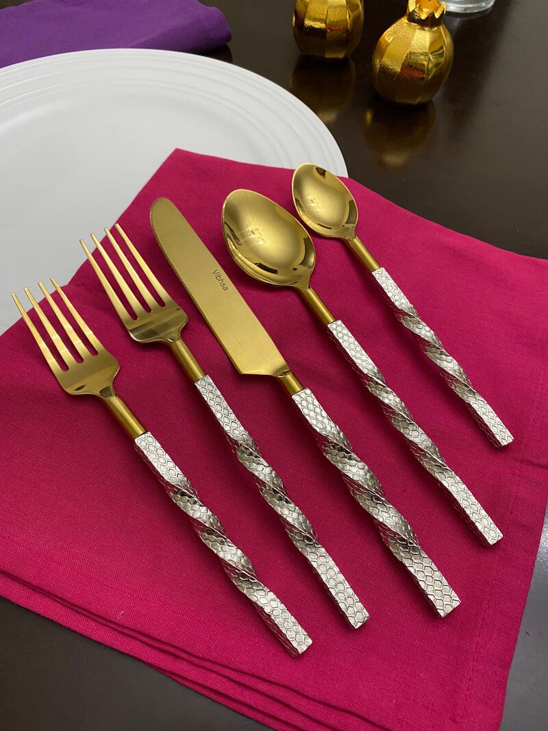 Desinger 20 Piece Gold Flatware Set, Service for 4 (Twist Handle)