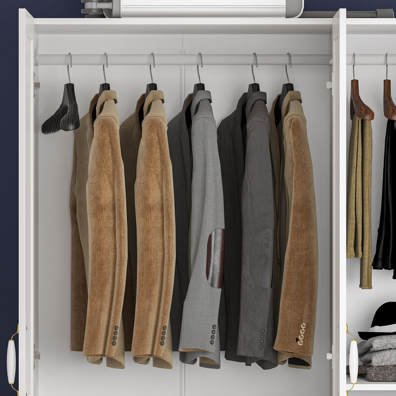 Wardrobe Armoire with Hanging Rod 3 Door Armoire Wardrobe Closet White
