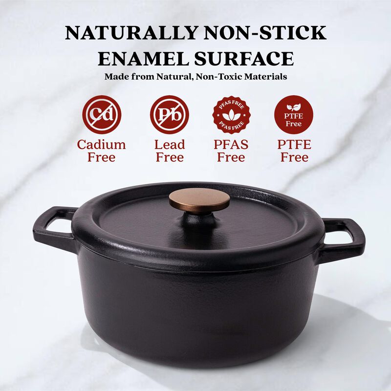 Alva Nori Enameled Cast Iron Dutch Oven with Lid 5 Qt. Scratch Resistant Nonstick Stove-to-Table Round Enamel Coated Pot, Non Toxic, Compatible with All Stovetops, Oven Safe & Induction Safe