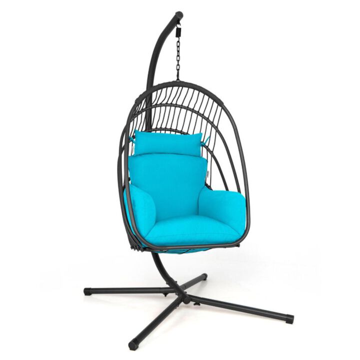 Hivvago Hanging Folding Egg Chair with Stand Soft Cushion Pillow Swing Hammock