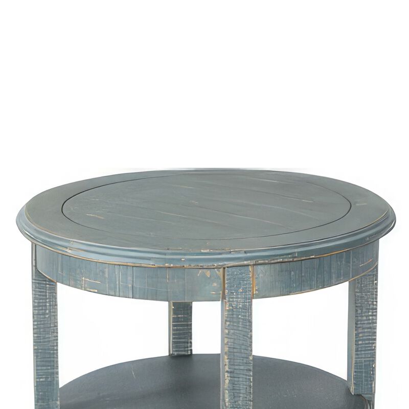Rena Side End Table, 2 Shelves, 24 Inch Seagrass Green Mahogany Wood - Benzara