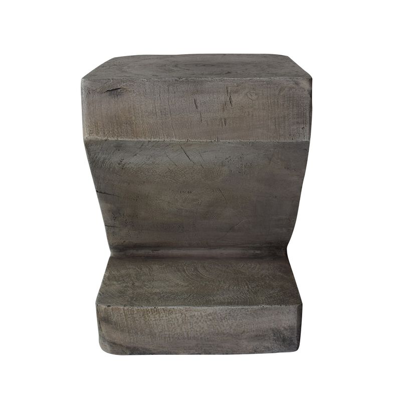 Kiara Side Table, Z Shape, Square 13 Inch, Light Gray Concrete Frame - Benzara