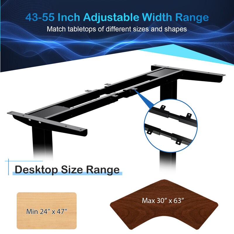 Costway Electric Sit Stand Desk Frame Dual-motor Height-adjustable Standing Desk Base with 3 Memory Positions & Touch Control Panel Home Office Black