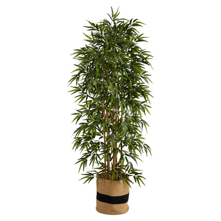 Hivvago 6 Feet Bamboo Artificial Tree with 1024 Bendable Branches in Handmade Natural Cotton Planter