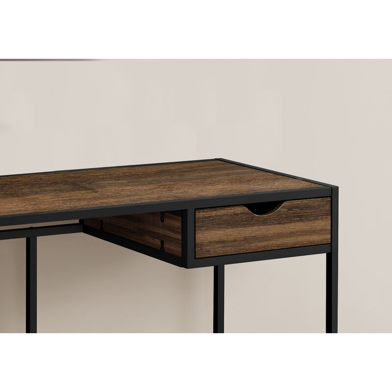 Monarch Specialties I 7574 Computer Desk, Home Office, Laptop, Storage Drawer, 42"L, Work, Metal, Laminate, Brown, Black, Contemporary, Modern