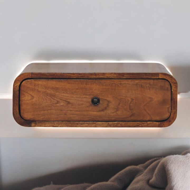Artisan Furniture Solid Wood Avora Wall-Mounted Honey Caramel 1 Drawer Nightstand