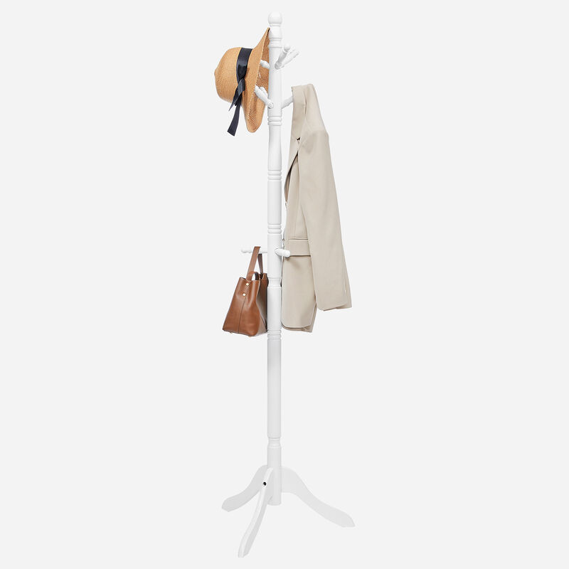 Solid Wood Coat Rack Stand with 10 Hooks - Freestanding Hall Tree
