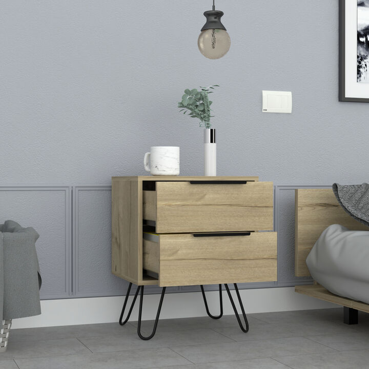 DEPOT E-SHOP Begonia 2 Nightstand, Hairpin Legs, Two Drawers, Black