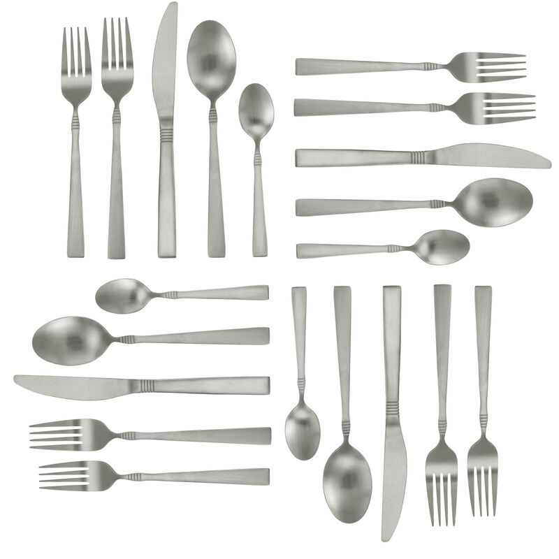MegaChef Cravat 20 Piece Flatware Utensil Set, Stainless Steel Silverware Metal Service for 4 in Matte Silver