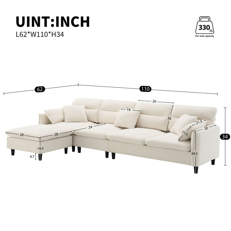 Merax Modern 5 Seats Convertible Sectional Chenille Sofa