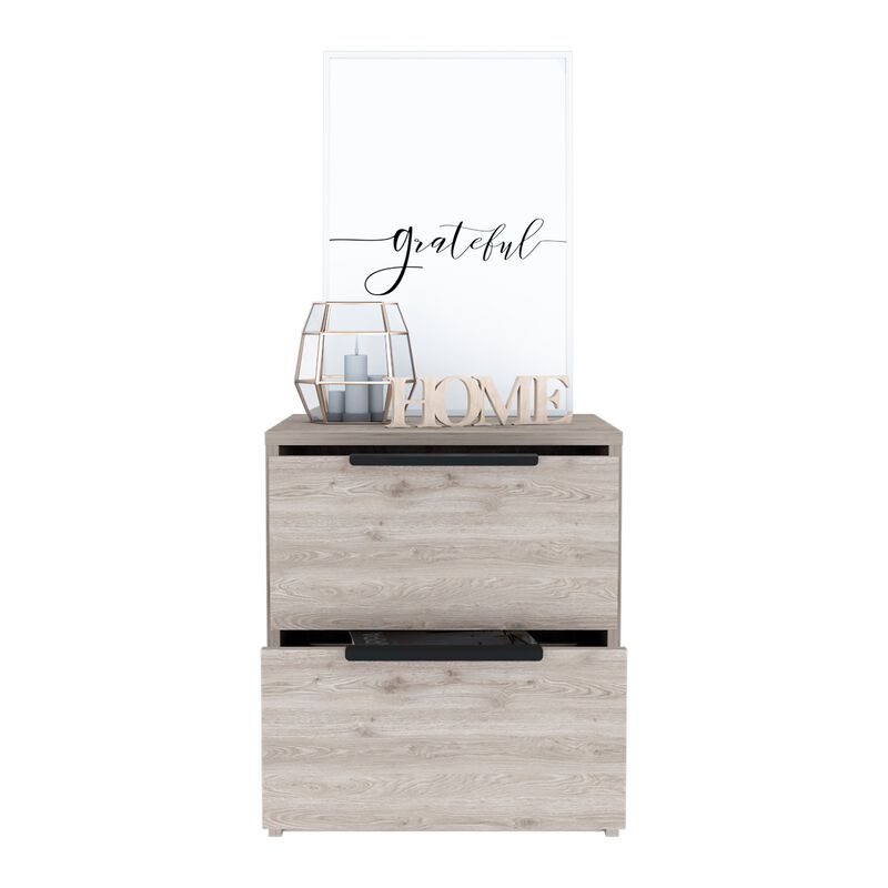 Modern Nightstand 19" H, Two Drawers, Light Gray