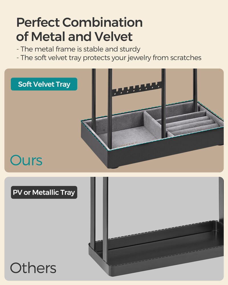 Jewelry Holder with Metal Frame and Velvet Tray