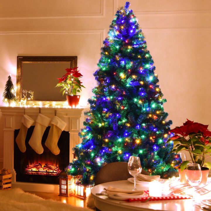 Hivvago 7.5 Feet Pre-Lit Artificial Spruce Christmas Tree with 550 Multicolor Lights for Festival