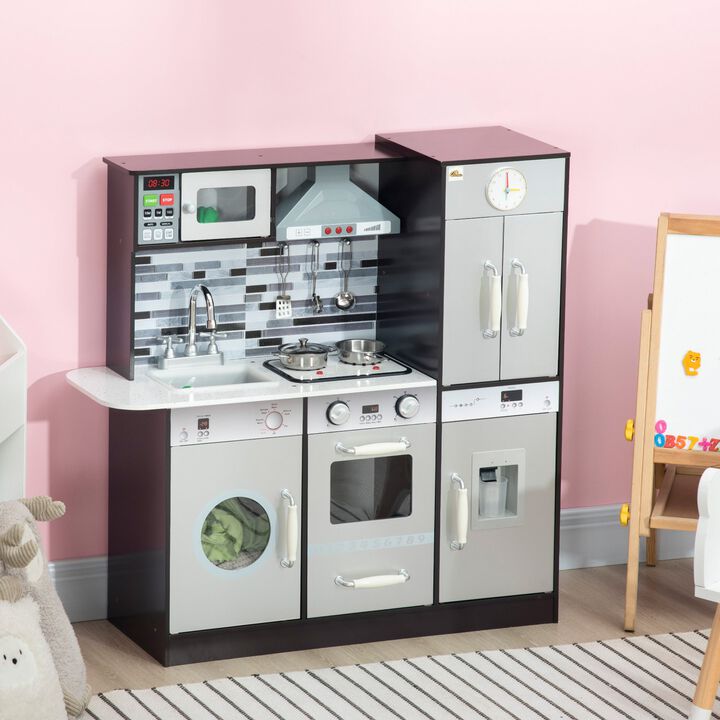 Brown Kids' Play Kitchen: Wooden Set with Interactive Features