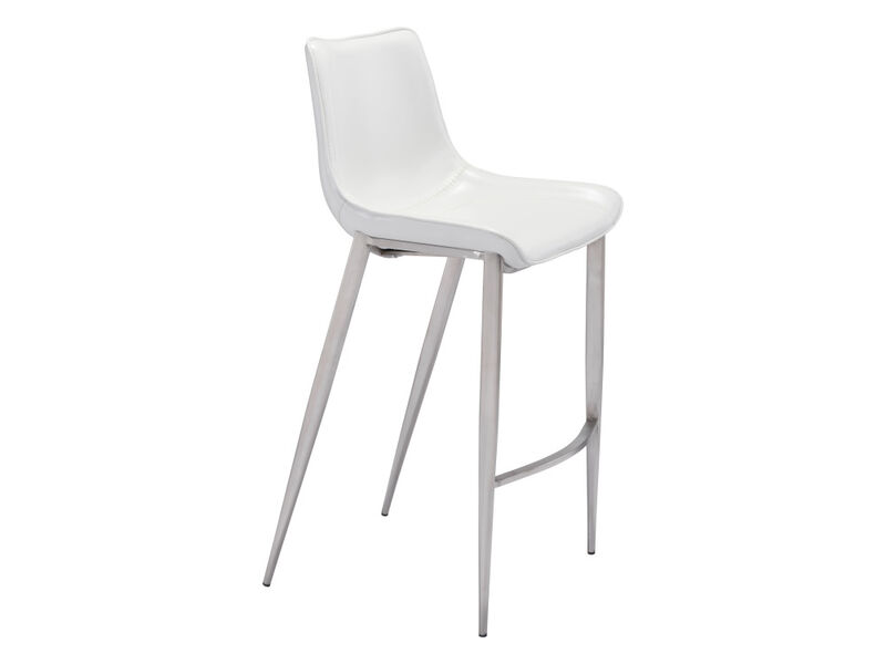 Magnus Barstool (Set of 2) White & Silver