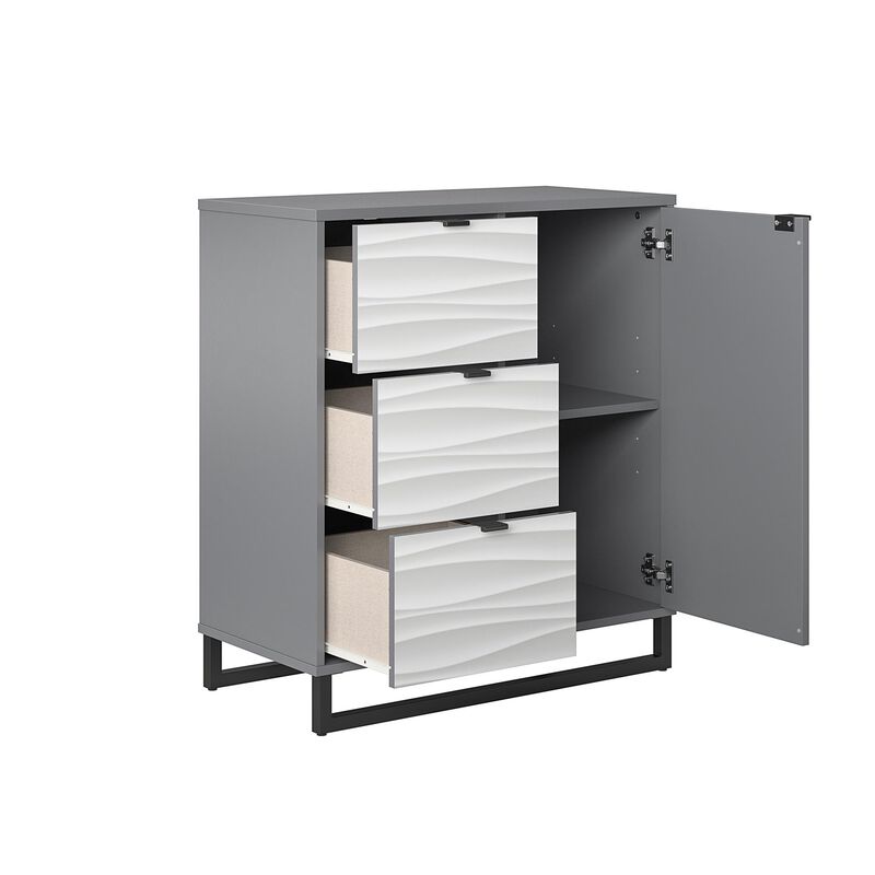 Ameriwood Home Monterey 1 Door / 3 Drawer Accent Cabinet, Faux Wave and Graphite Gray