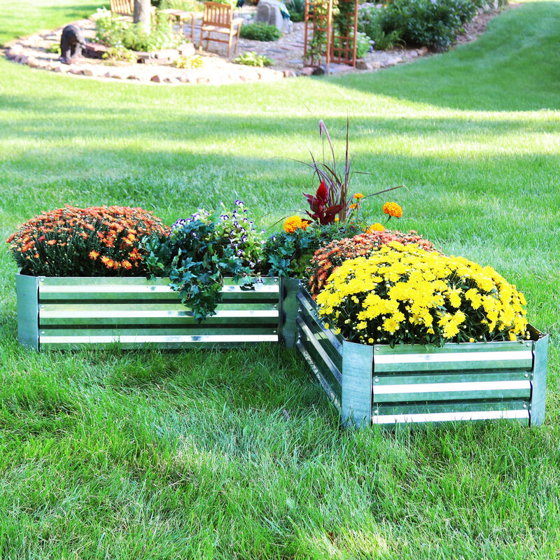 Sunnydaze Galvanized Steel L-Shaped Raised Garden Bed - 59.5 in - Silver