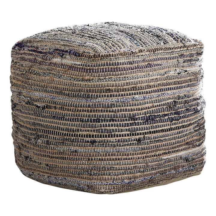 Handwoven Square Shaped Pouf with Zipper, Multicolor - Benzara