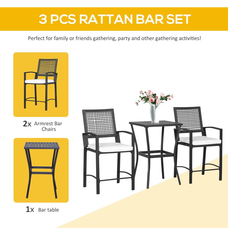 Rattan Alfresco Bar: 3-Piece Wicker Patio Set with Cushions for Backyard
