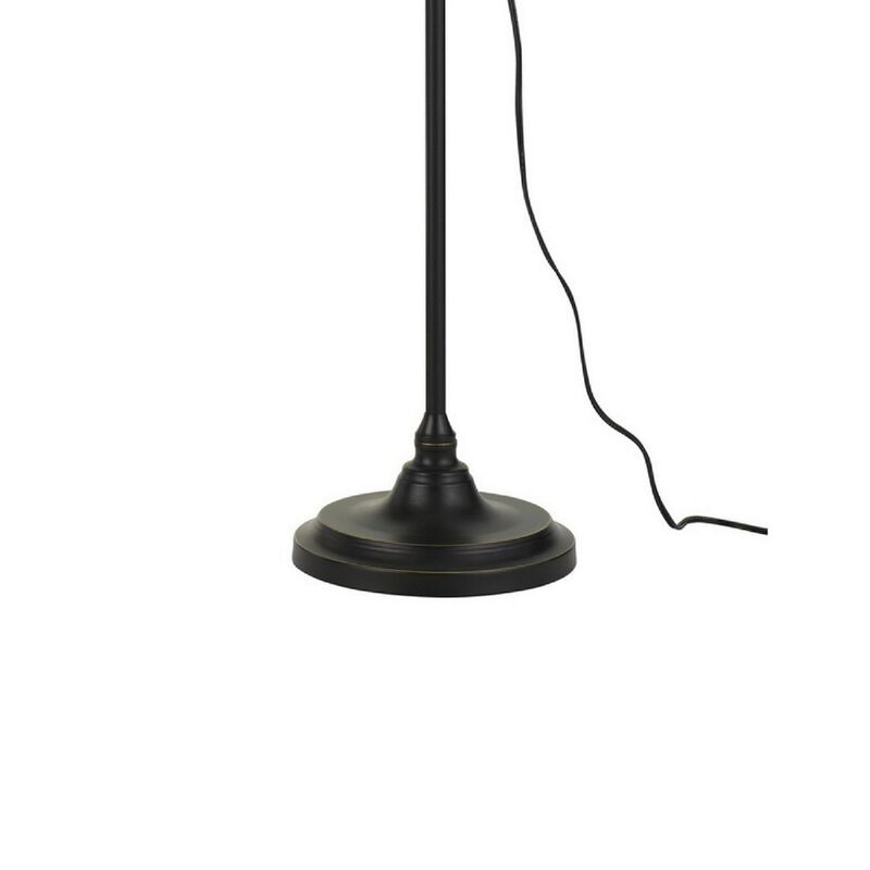47 Inch Adjustable Metal Floor Lamp and Tapered Shade, Black-Benzara