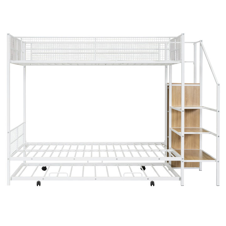 Merax Metal Bunk Bed with Trundle and Wardrobe