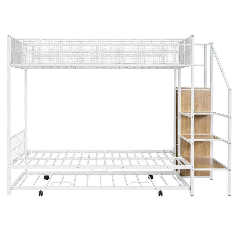 Merax Metal Bunk Bed with Trundle and Wardrobe