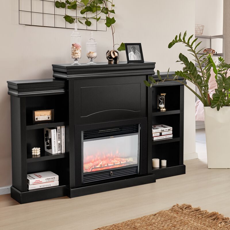 Modern Fireplace Media Entertainment Center with Bookcase