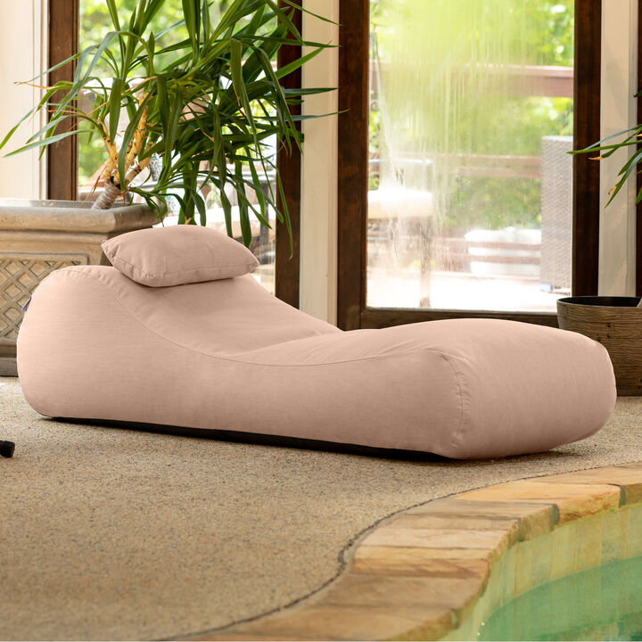 Arlo Outdoor Bean Bag Sun Lounger - Pool and Patio Chaise Bean Bag Lounger, Petal