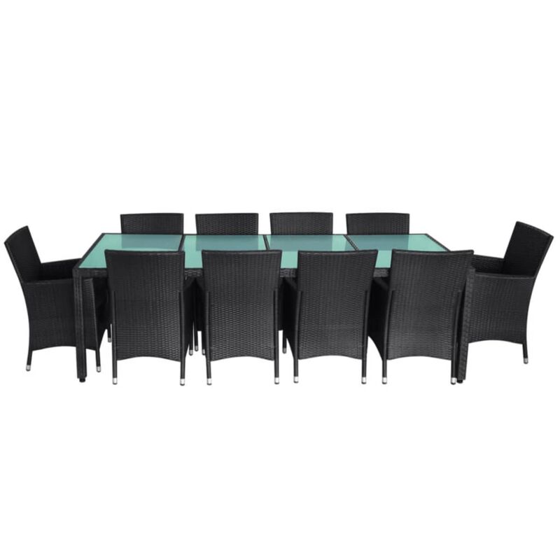 vidaXL 11 Piece Outdoor Dining Set with Cushions Poly Rattan Black