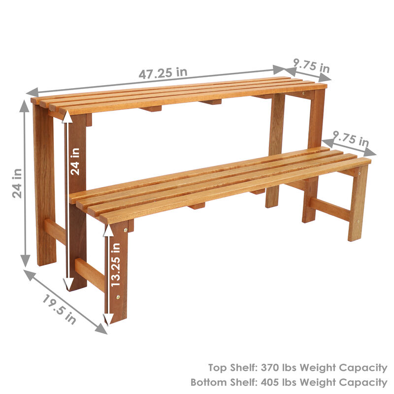 Sunnydaze 2-Tier Meranti Wood Plant Stand with Teak Oil Finish - 24 in