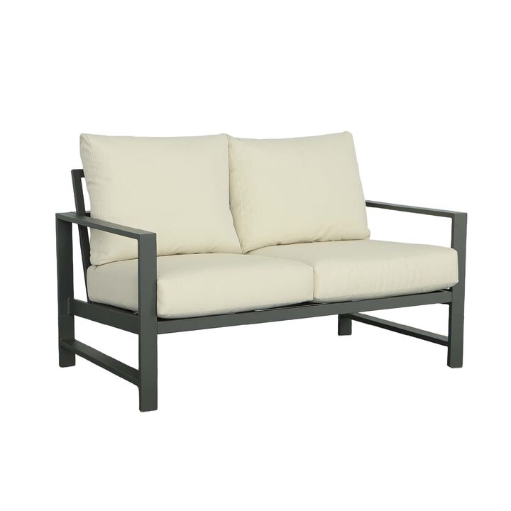 Metal Outdoor Loveseat with Cushions - 53" - Gray and Beige