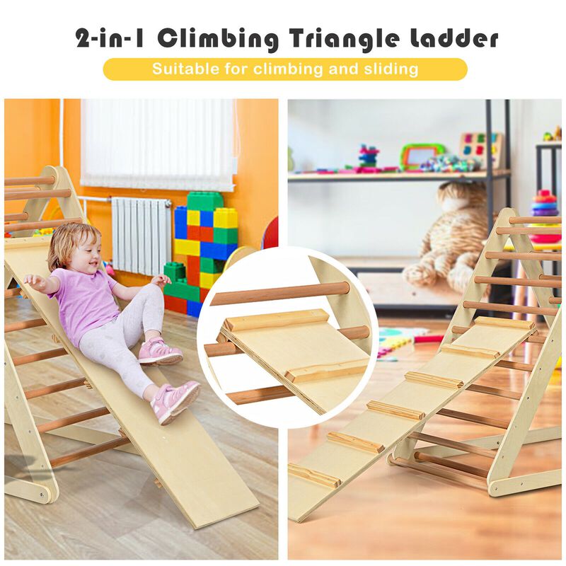 Foldable Wooden Triangle Climber with Reversible Ramp for Kids