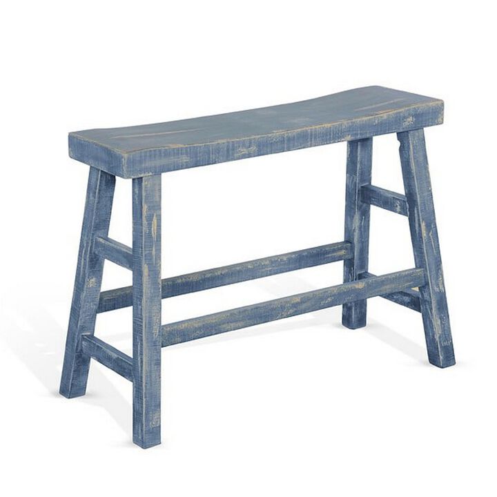 Rena Counter Height Bench, 33 Inch Ocean Blue Mahogany Wood Frame - Benzara