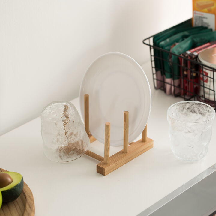 Set of 2 Bamboo Wooden Dish Drainer Rack, Plate Rack, And Drying Drainer, 2 Grid
