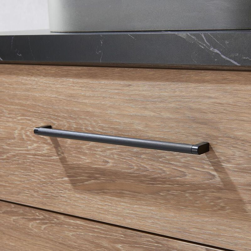 Vinnova Design Double Sink Bath Vanity with Black Sintered Stone Top with Concrete Sink