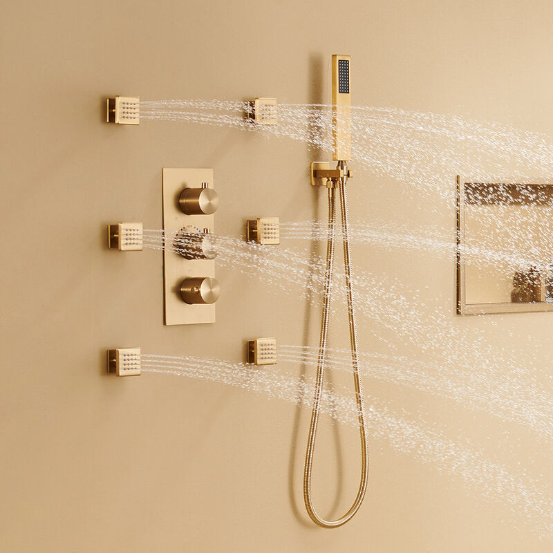 Mondawe 3 Functions Wall Mounted Thermostatic Shower System with 6 Body Jets and Rough-in Valve in Matte Black