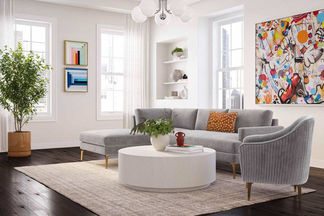 Serena Gray Velvet LAF Chaise Sectional