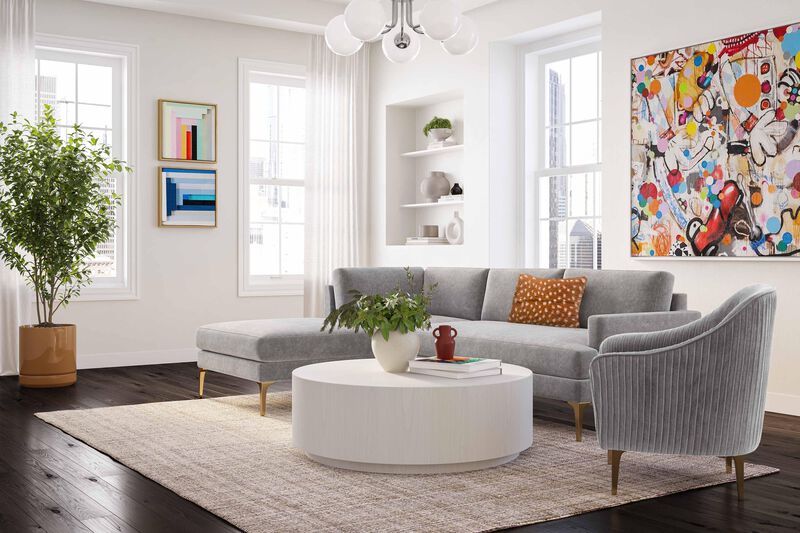 Serena Gray Velvet LAF Chaise Sectional