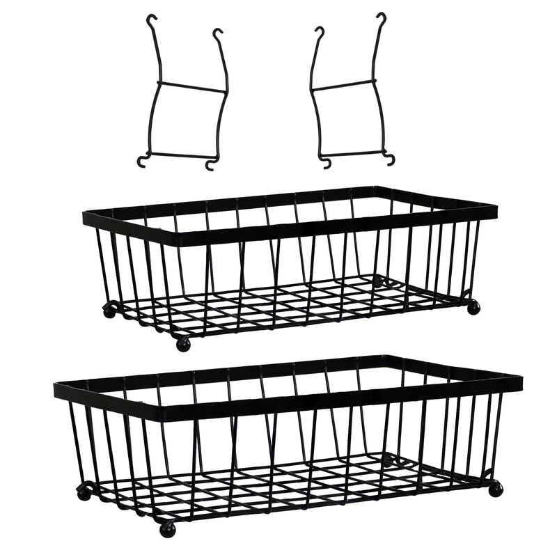 Sunnydaze 2-Tier Metal Wire Collapsible Tabletop Storage Basket - Black