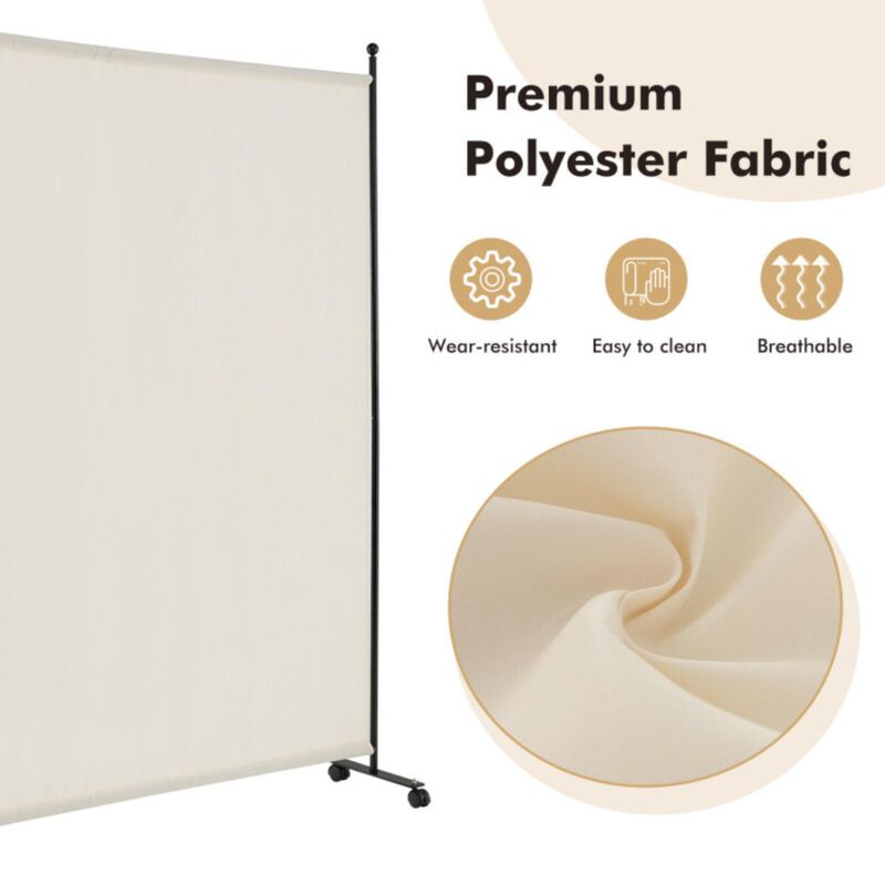 Hivvago 6 Feet Single Panel Rolling Room Divider with Smooth Wheels