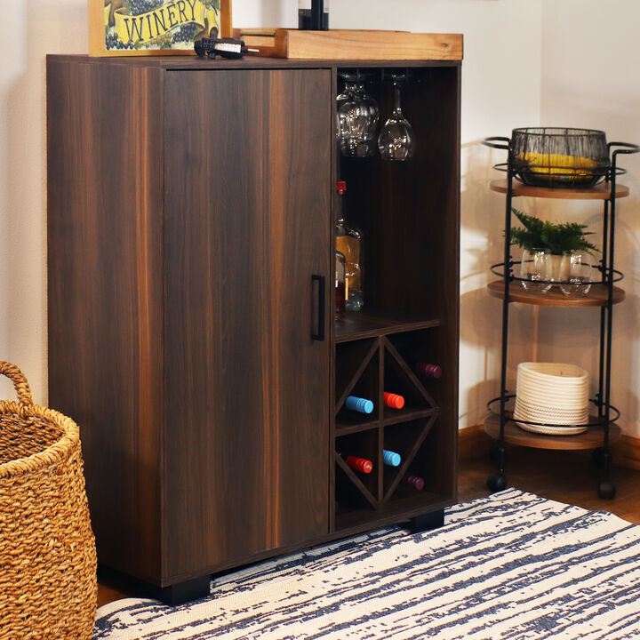 Sunnydaze Lavina Wine Cabinet with Glass and Bottle Storage Shelves